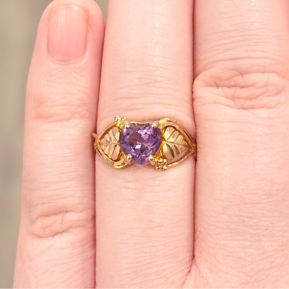 Vintage 10K Black Hills Gold Amethyst Heart Ring, Size 6.5 Solitaire, Coleman Co - Picture 7 of 16